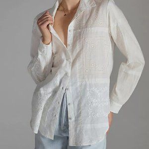 Anthropologie Handkerchief Buttondown Eyelet Embroidered Shirt Top S